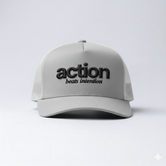 ACTION BEATS INTENTIONS | TRUCKER | GREY